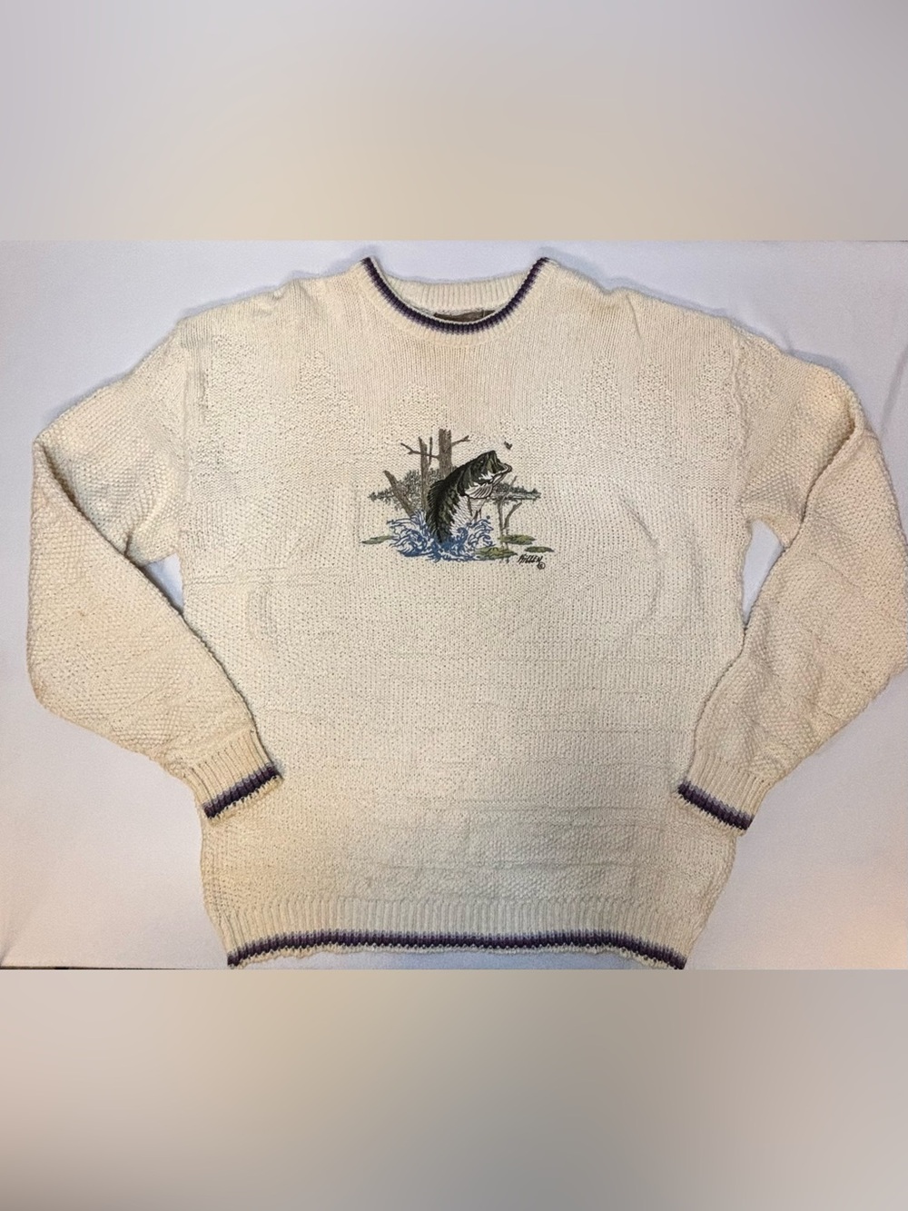 Vtg 90s Shenandoah James Killen Bass Fish Knit Sweater 2XLXT Made In USA